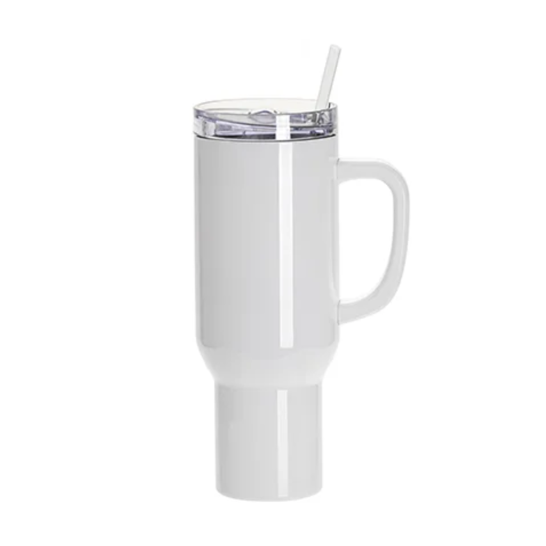 White, 40oz / 1200ml Stainless Steel White Travel Tumbler with Lid & Straw (slide lid)