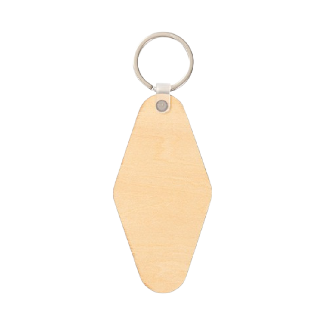 Double Sided Plywood Retro Motel Keyring