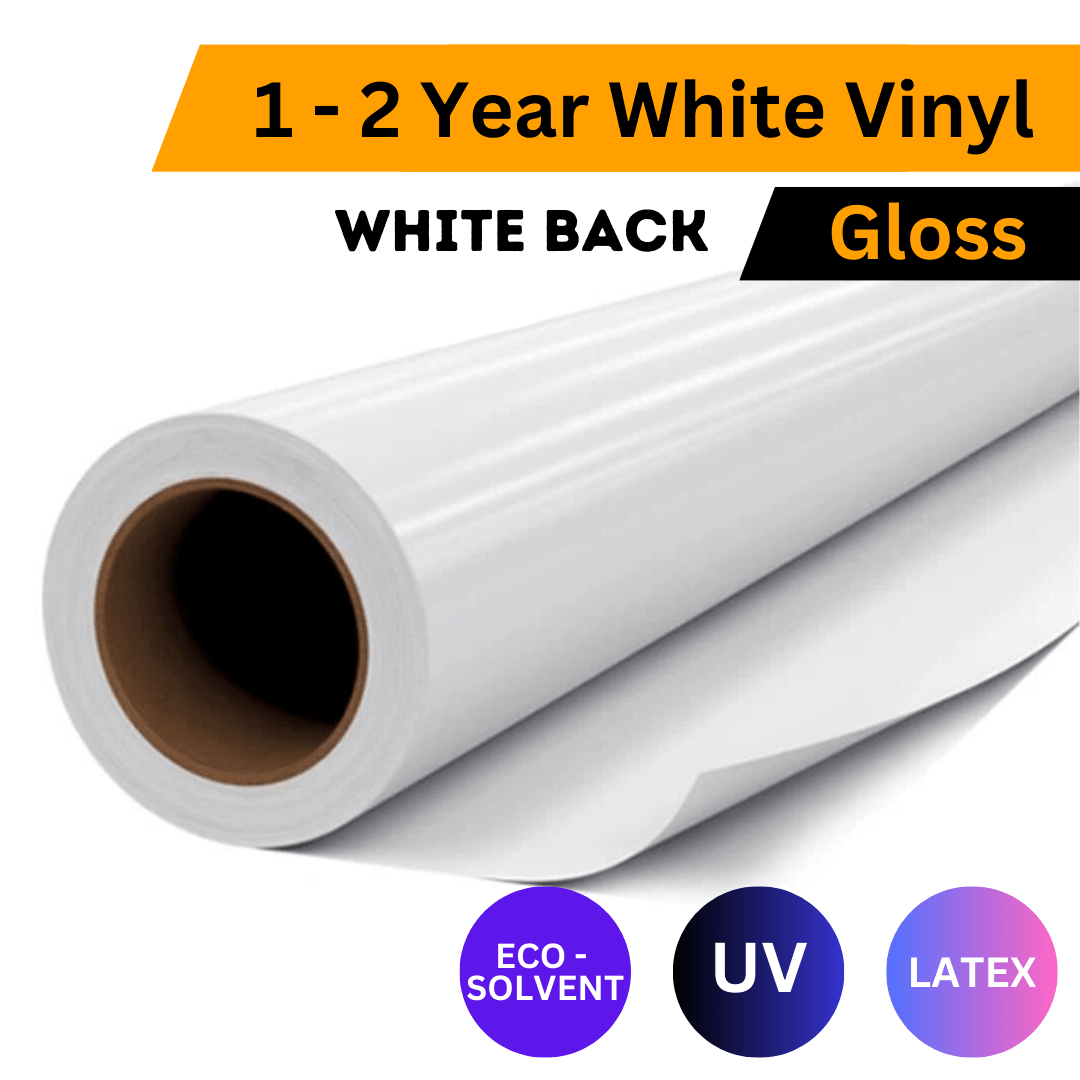 1–2 Year White Printable Vinyl (White Adhesive) | Gloss | 80mic | 1.37m x 50m - Blank Print Media