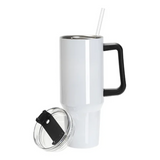 White, 40oz / 1200ml Stainless Steel White Travel Tumbler with Lid & Straw (swivel lid) BLACK HANDLE