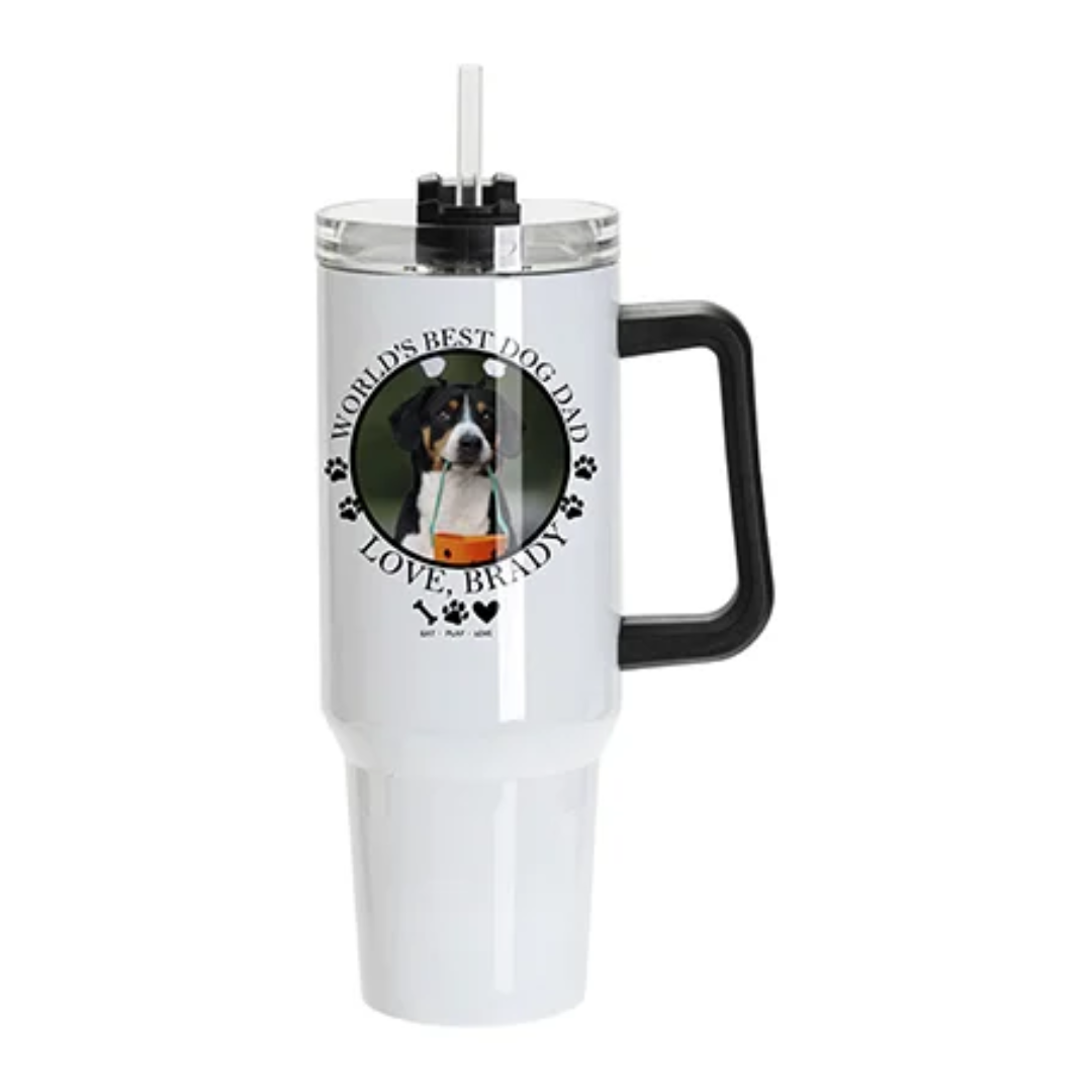 White, 40oz / 1200ml Stainless Steel White Travel Tumbler with Lid & Straw (swivel lid) BLACK HANDLE