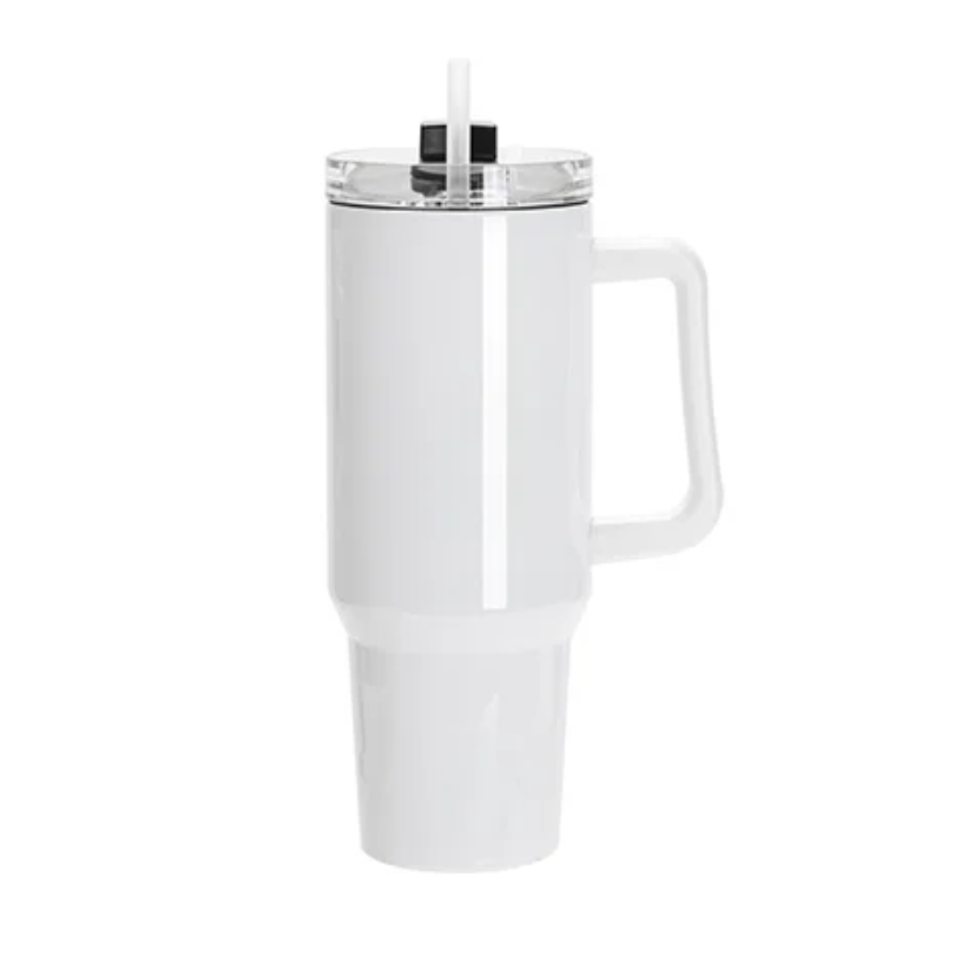 White, 40oz / 1200ml Stainless Steel White Travel Tumbler with Lid & Straw (swivel lid)