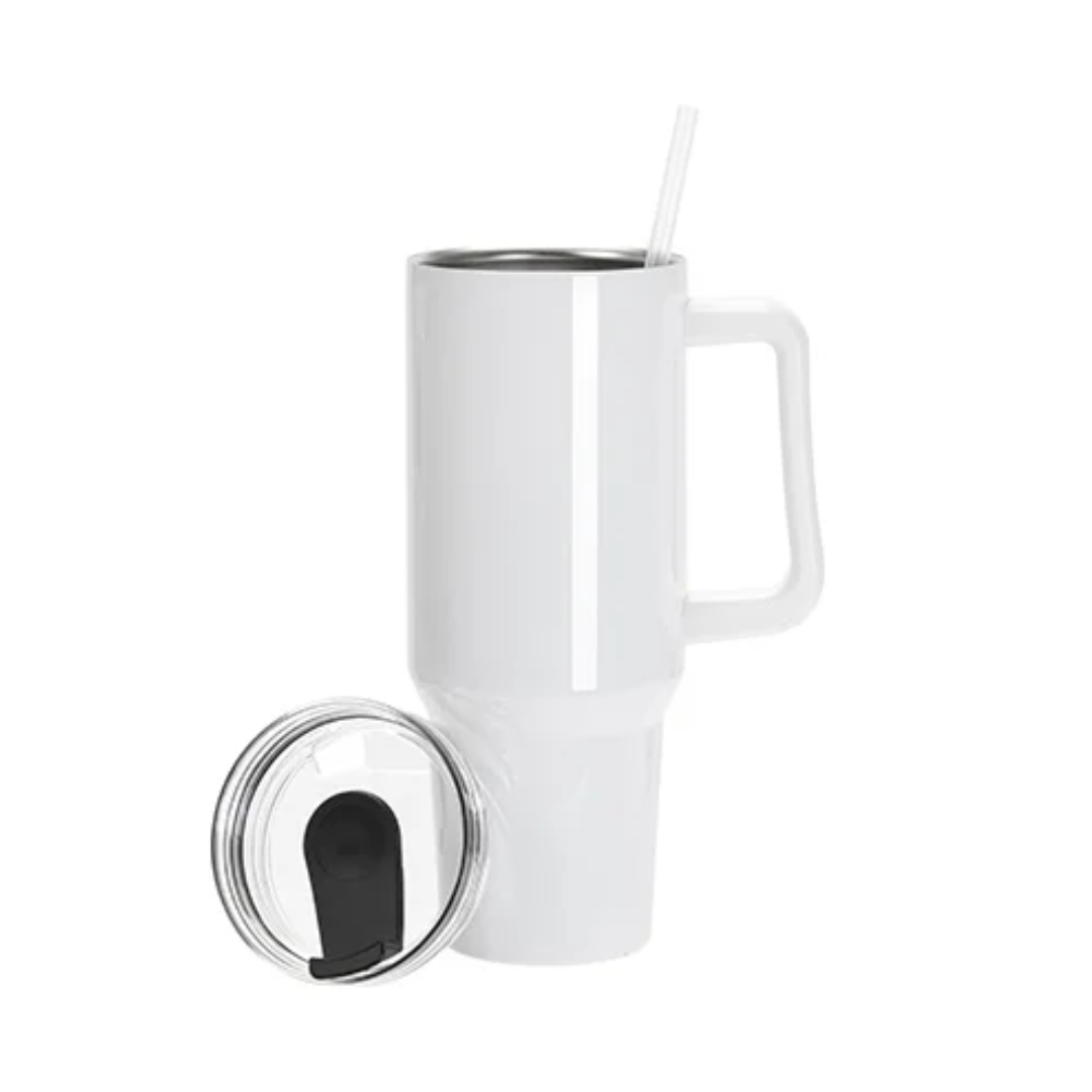 White, 40oz / 1200ml Stainless Steel White Travel Tumbler with Lid & Straw (swivel lid)