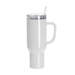 40oz Stainless Steel Travel Tumbler for Sublimation (White) – Handle, Lid & Straw - Blank Print Media