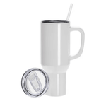 40oz Stainless Steel Travel Tumbler for Sublimation (White) – Handle, Lid & Straw - Blank Print Media