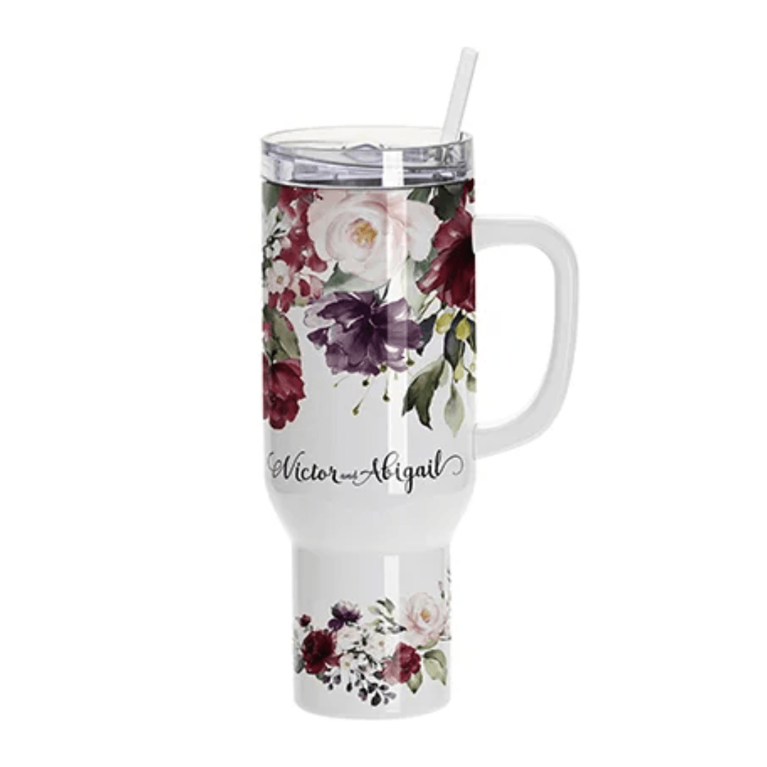 40oz Stainless Steel Travel Tumbler for Sublimation (White) – Handle, Lid & Straw - Blank Print Media
