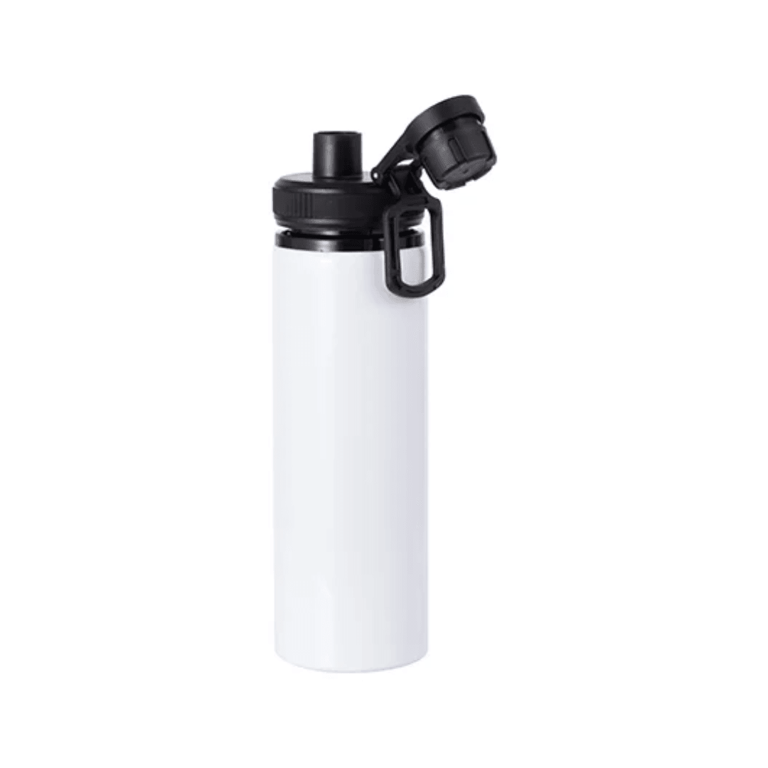 850ml Aluminium Water Bottle for Sublimation (White) – Black Sports Lid - Blank Print Media