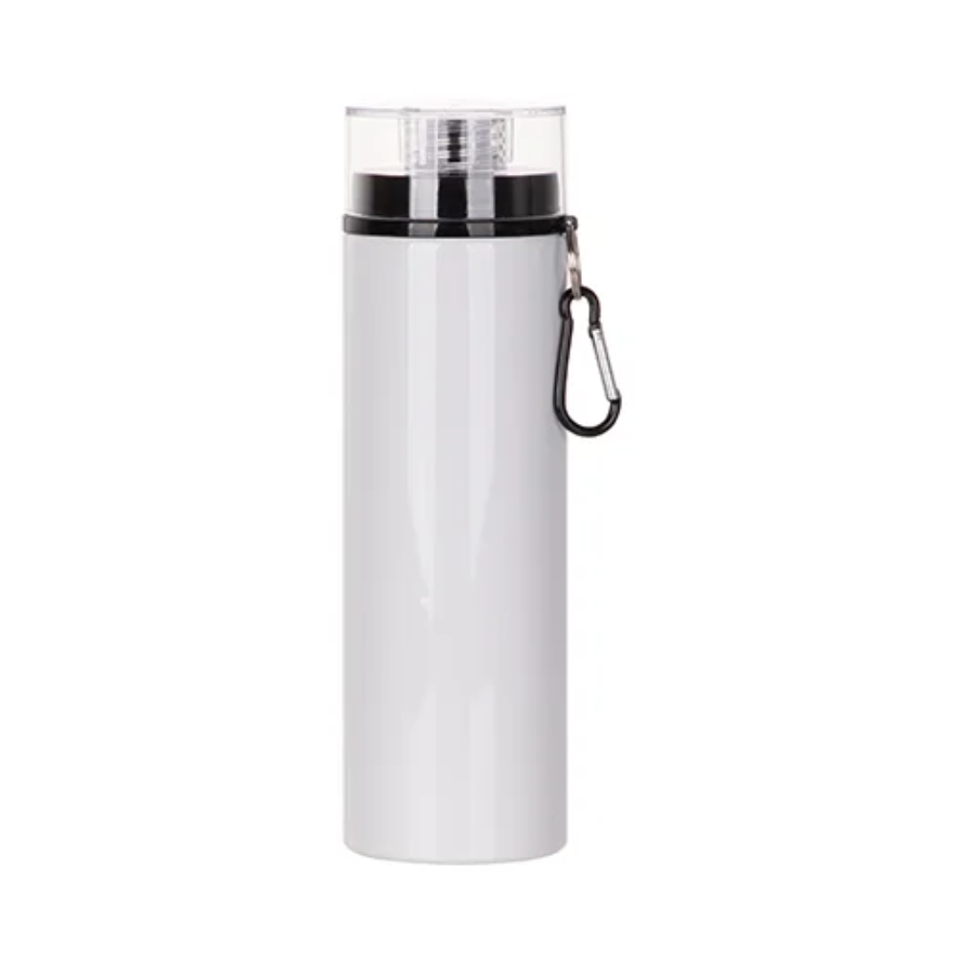 White, 28oz / 850ml Aluminium Water Bottle (Black Lid) with Carabiner
