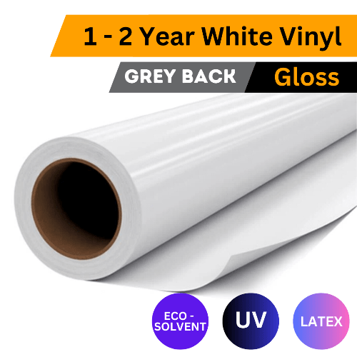 1–2 Year White Printable Vinyl (Grey Adhesive) – Gloss | 80mic | 1.37m x 50m Roll - Blank Print Media