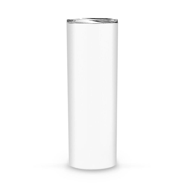White, 20oz Stainless Steel Skinny Sublimation Tumbler (Includes: Slide Lid, Straw & Rubber Base)