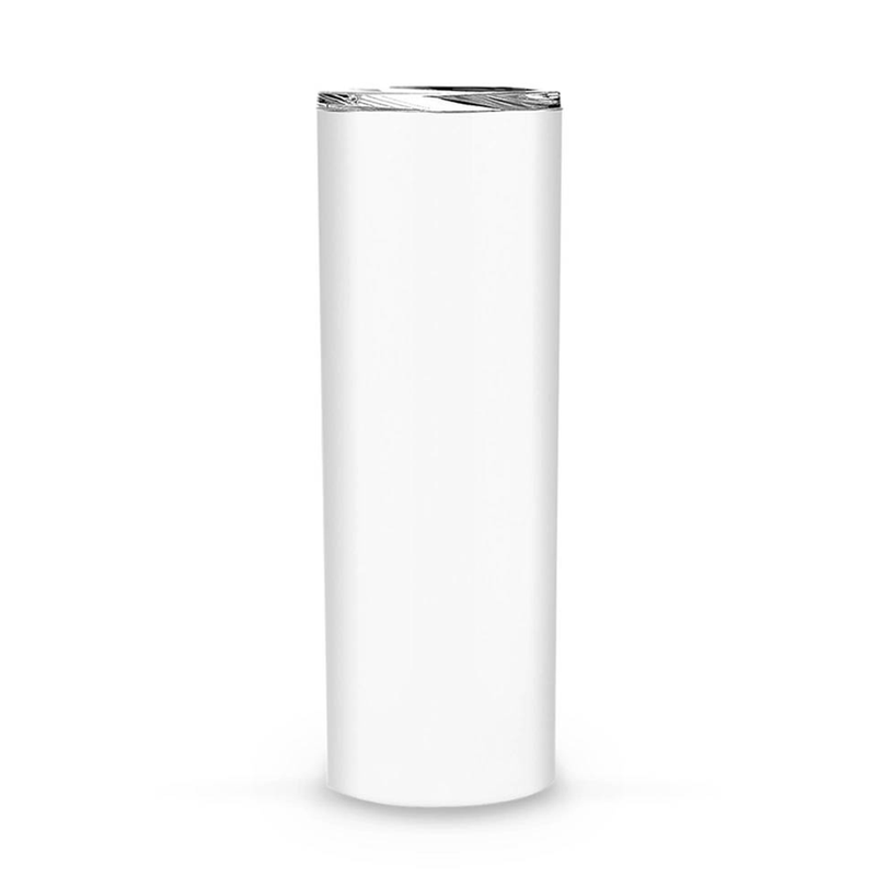 White, 20oz Stainless Steel Skinny Sublimation Tumbler (Includes: Slide Lid, Straw & Rubber Base)