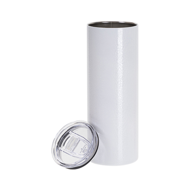 White, 20oz Stainless Steel Skinny Sublimation Tumbler (Includes: Slide Lid, Straw & Rubber Base)