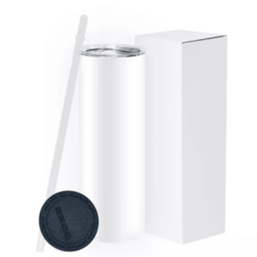 20oz Stainless Steel Skinny Tumbler for Sublimation (White) – Lid, Straw & Base Included - Blank Print Media