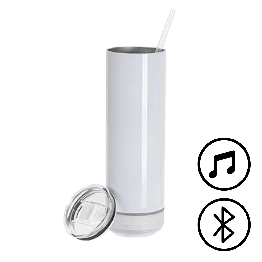 20oz / 600ml White Stainless Steel Sublimation Tumbler with Bluetooth Speaker (Includes Lid & Straw) - Blank Print Media