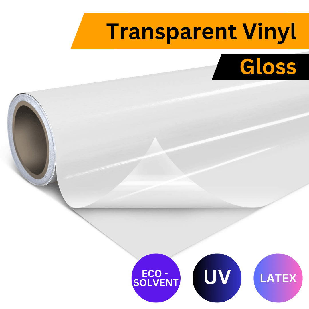 Transparent Printable Vinyl (Clear Adhesive) | Gloss | 90mic | 1.37m x 50m Roll - Blank Print Media