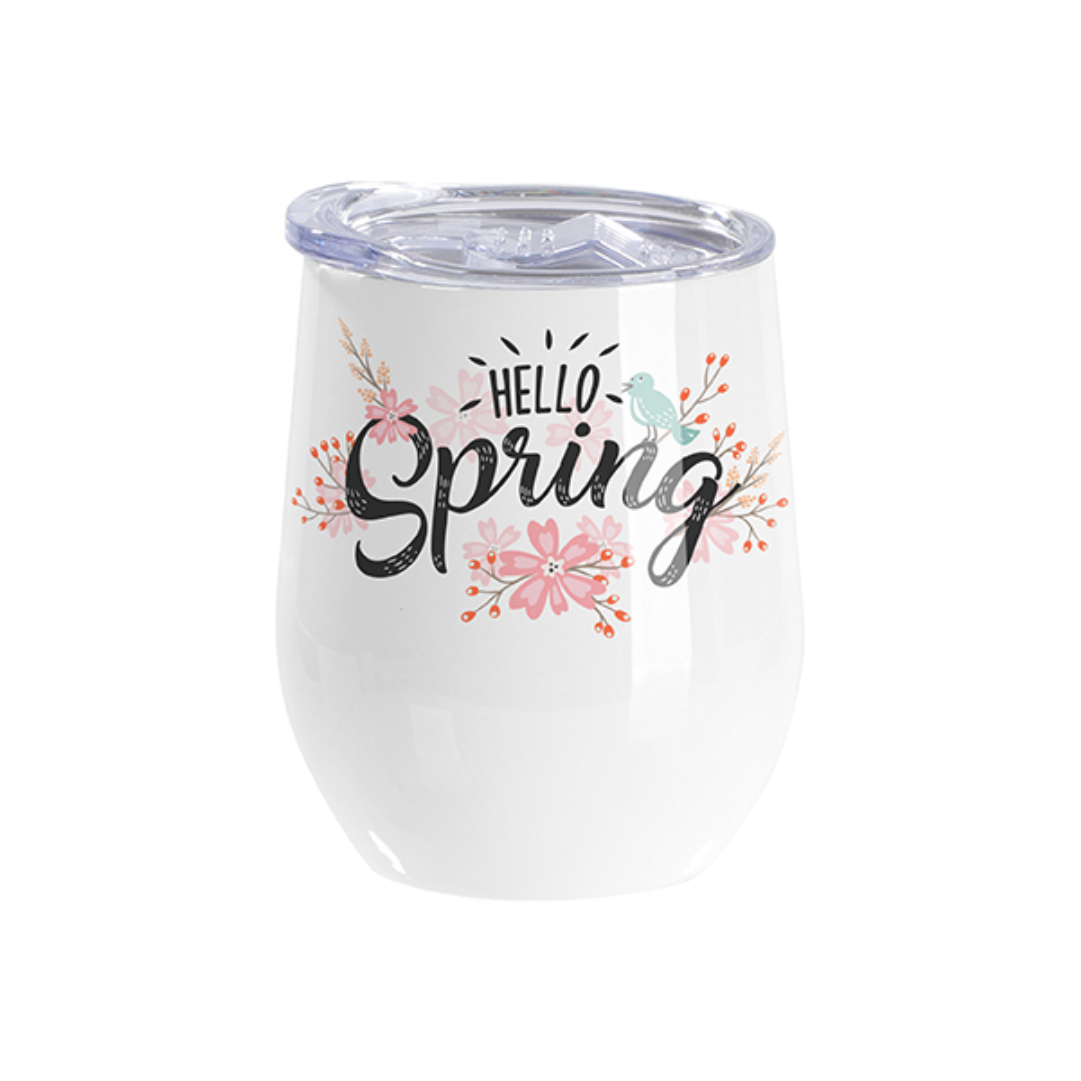 White, 12oz Stainless Steel Stemless Sublimation Wine Tumbler (Includes: Slide Lid)