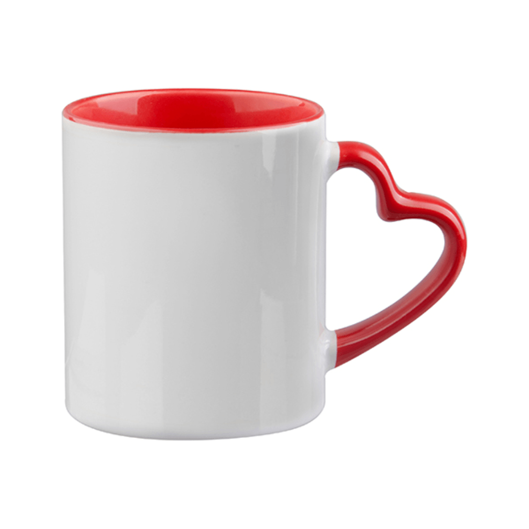 Red Inner Rim Colour Sublimation Mug with Heart Handle (11oz) - Blank Print Media